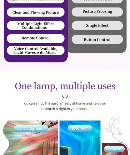 LED Aurora Projector Light | Powered by USB, Features Remote Control, RGB Lighting Effects, Touch Control, 16 Color Options, Ideal for Setting a Romantic Starry Sky Ambiance in Bedrooms And Living Rooms