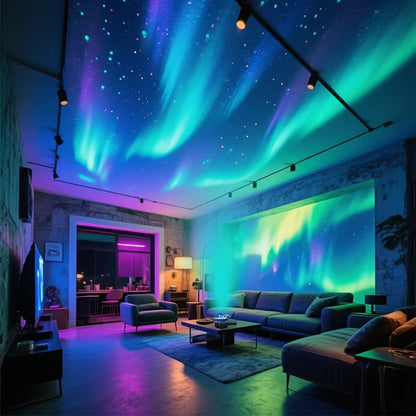 LED Aurora Projector Light | Powered by USB, Features Remote Control, RGB Lighting Effects, Touch Control, 16 Color Options, Ideal for Setting a Romantic Starry Sky Ambiance in Bedrooms And Living Rooms