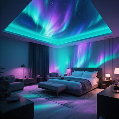 LED Aurora Projector Light | Powered by USB, Features Remote Control, RGB Lighting Effects, Touch Control, 16 Color Options, Ideal for Setting a Romantic Starry Sky Ambiance in Bedrooms And Living Rooms